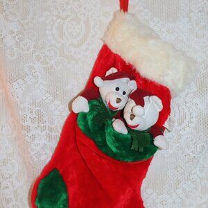Christmas stocking 22 inches length with cute teddy bears peeking out